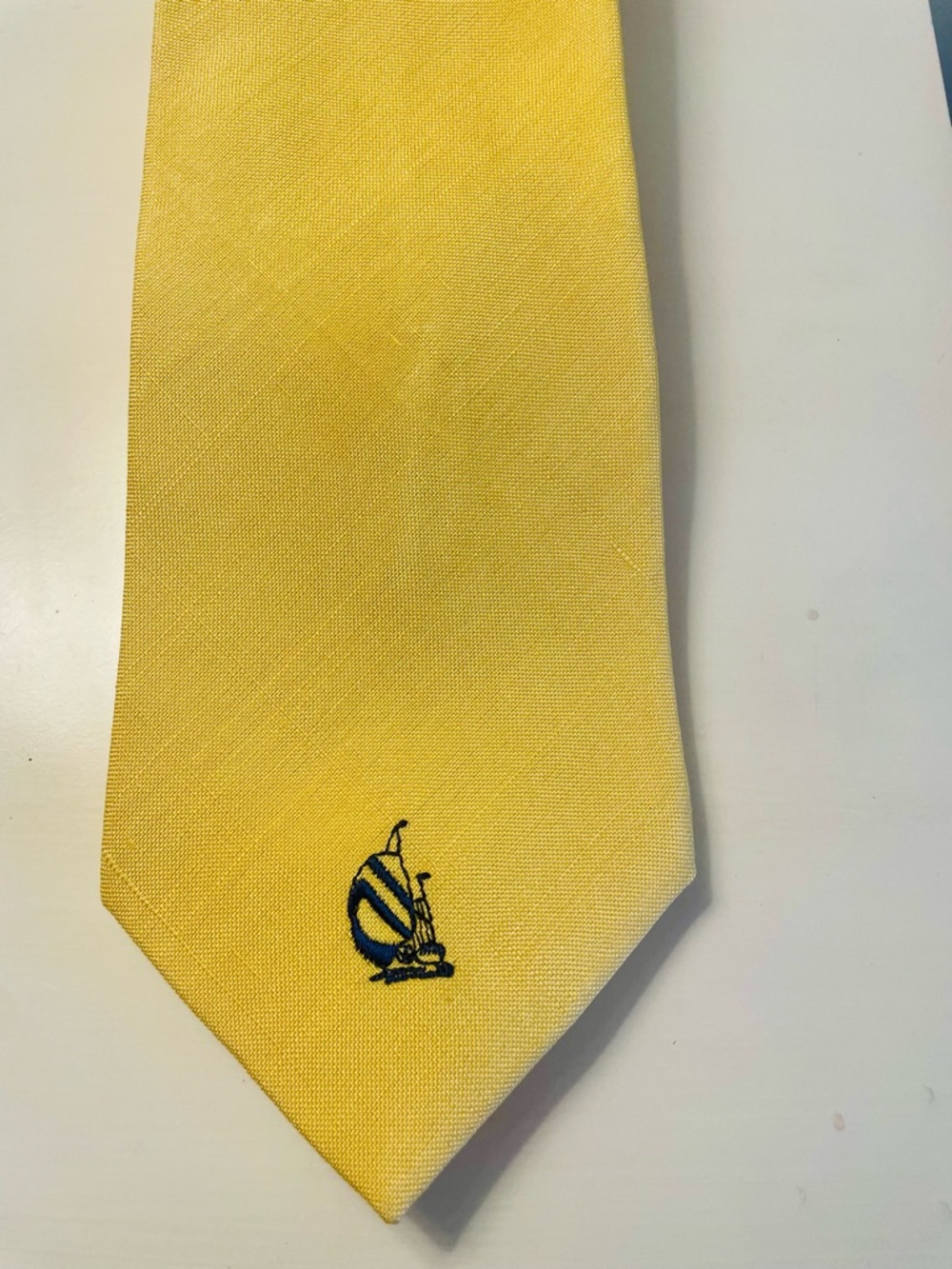 Nautica Yellow Silk Tie with Blue Embroidered Sailboat Logo Vintage Preppy
